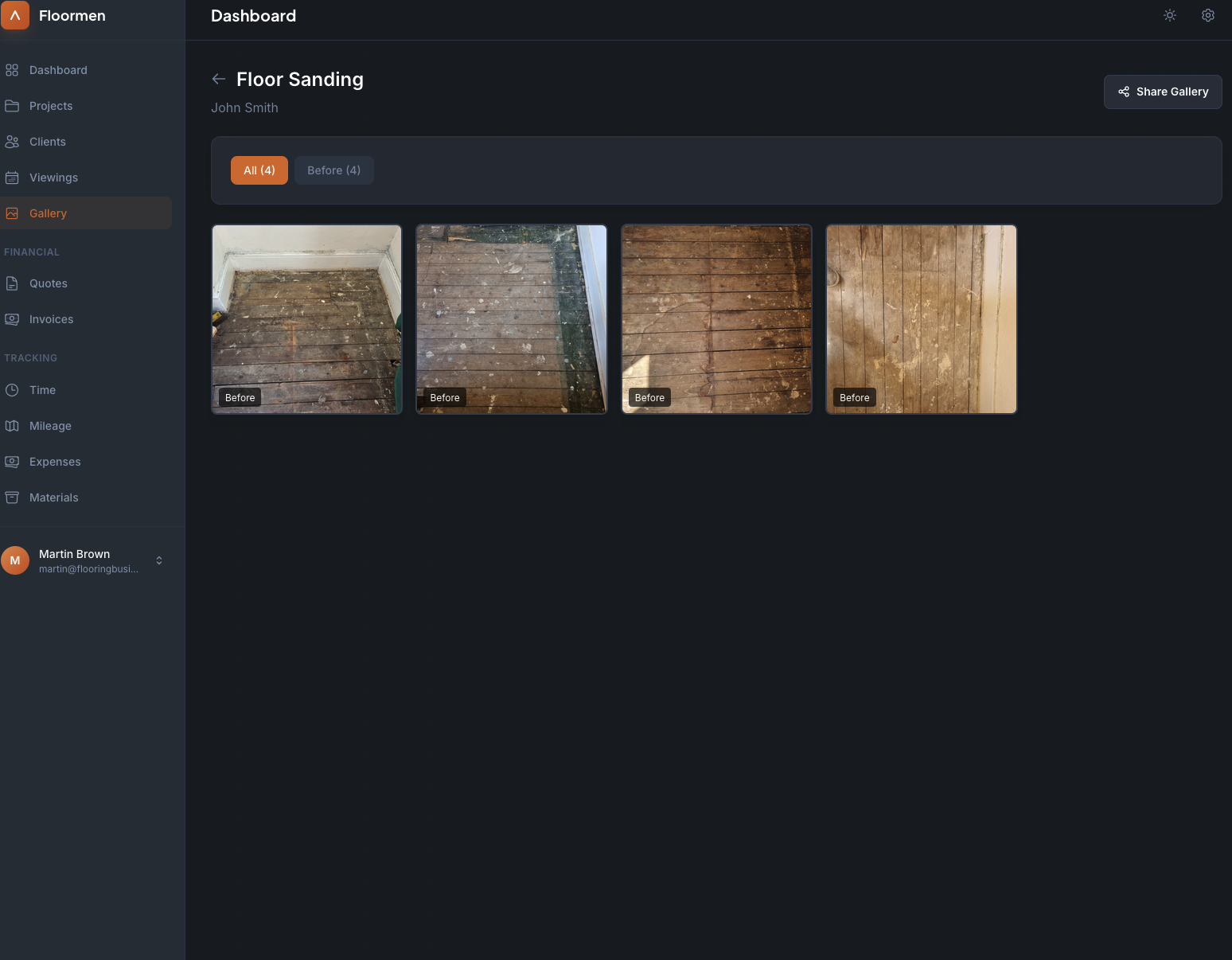 Project gallery with photos