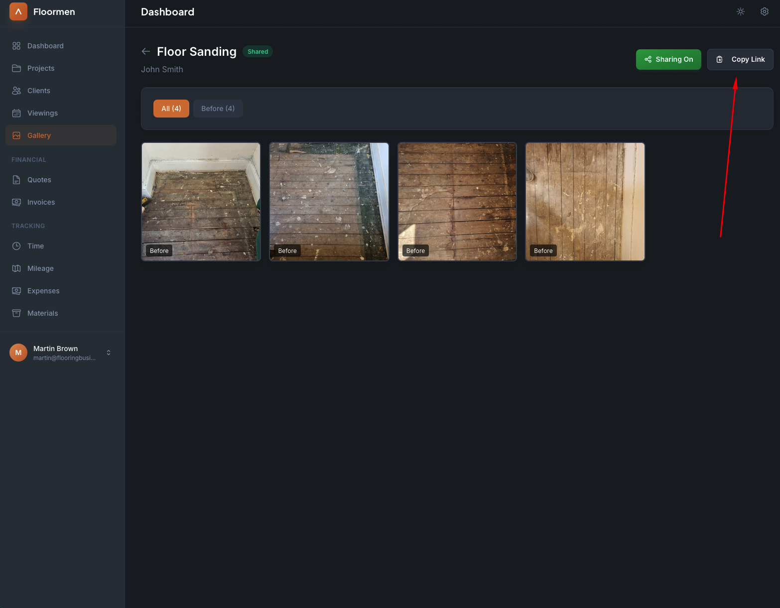 Gallery sharing options