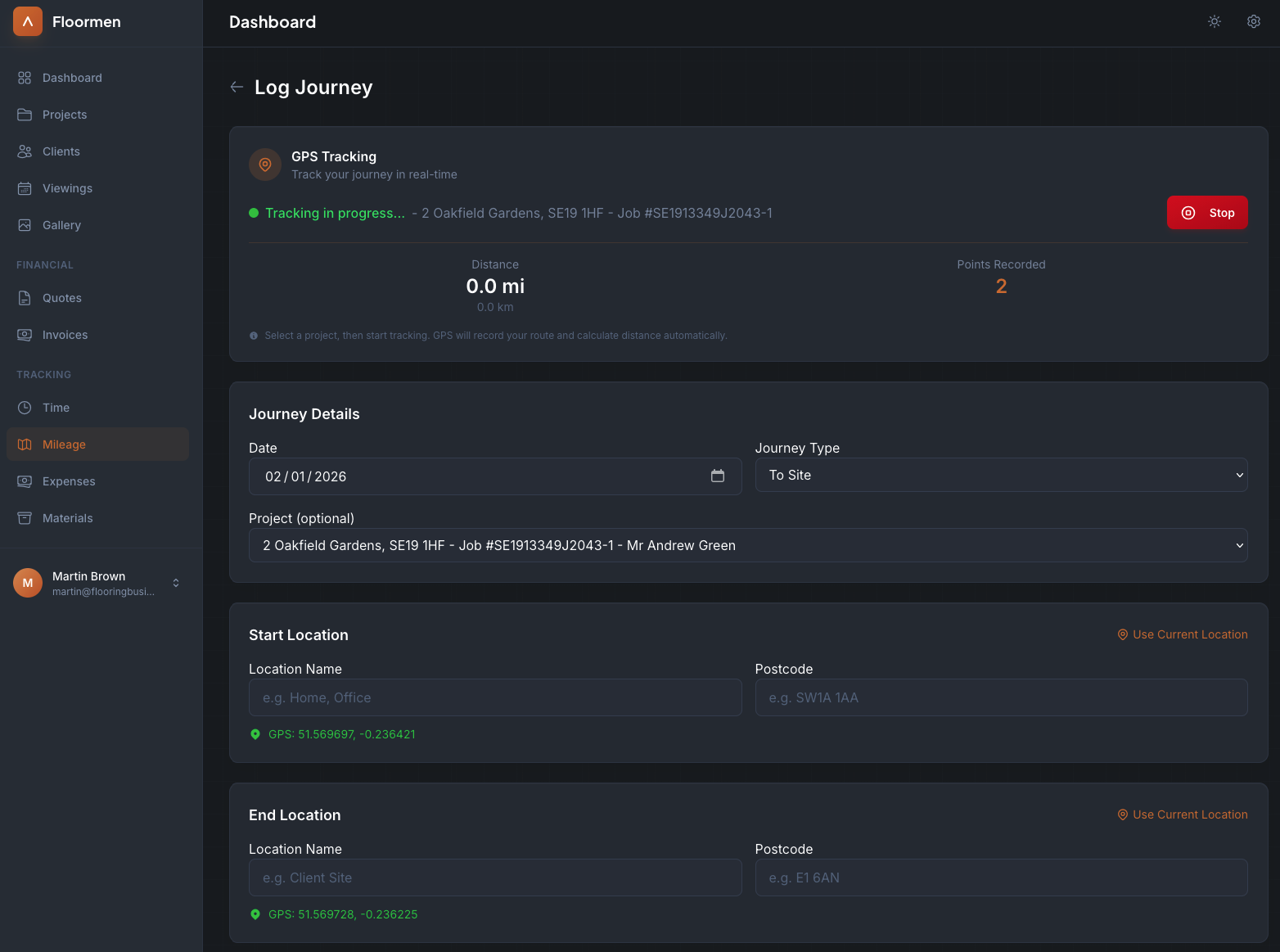 Mileage tracking with GPS