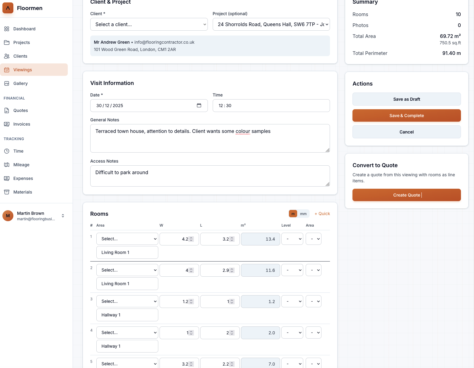 Viewing sheet with room measurements